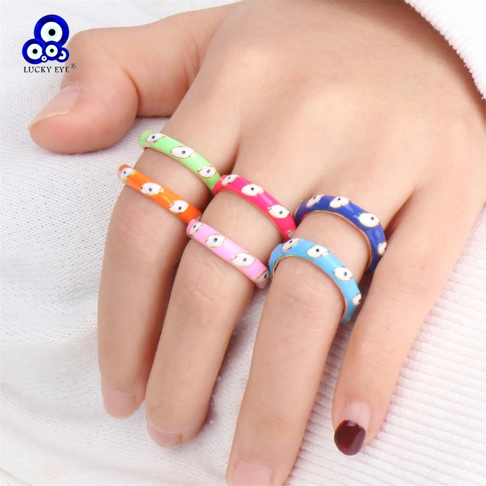 

Кольцо на палец для мужчин и женщин, медное вечерние емое обручальное ювелирное изделие, удачное Капельное масло, сглаза, разные цвета, LE982