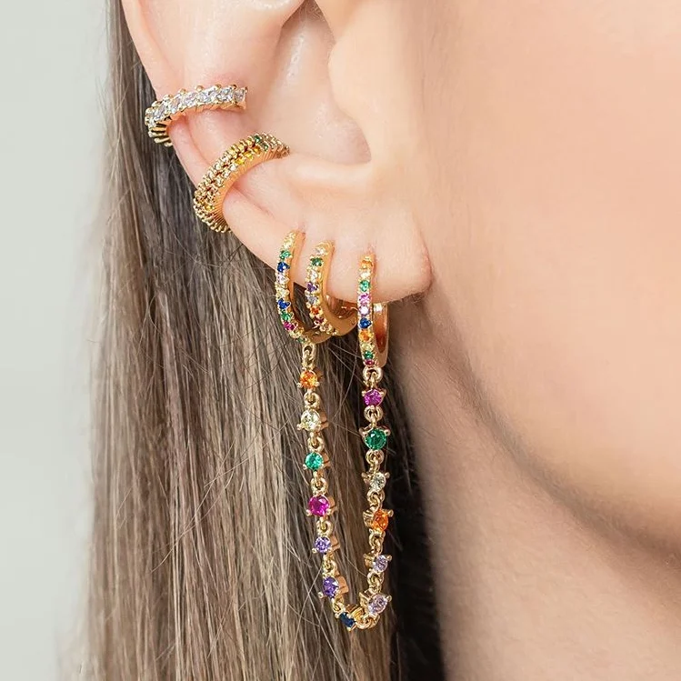 Женские серьги кольца из серебра 2019 пробы с радужным фианитом|Серьги-кольца| |