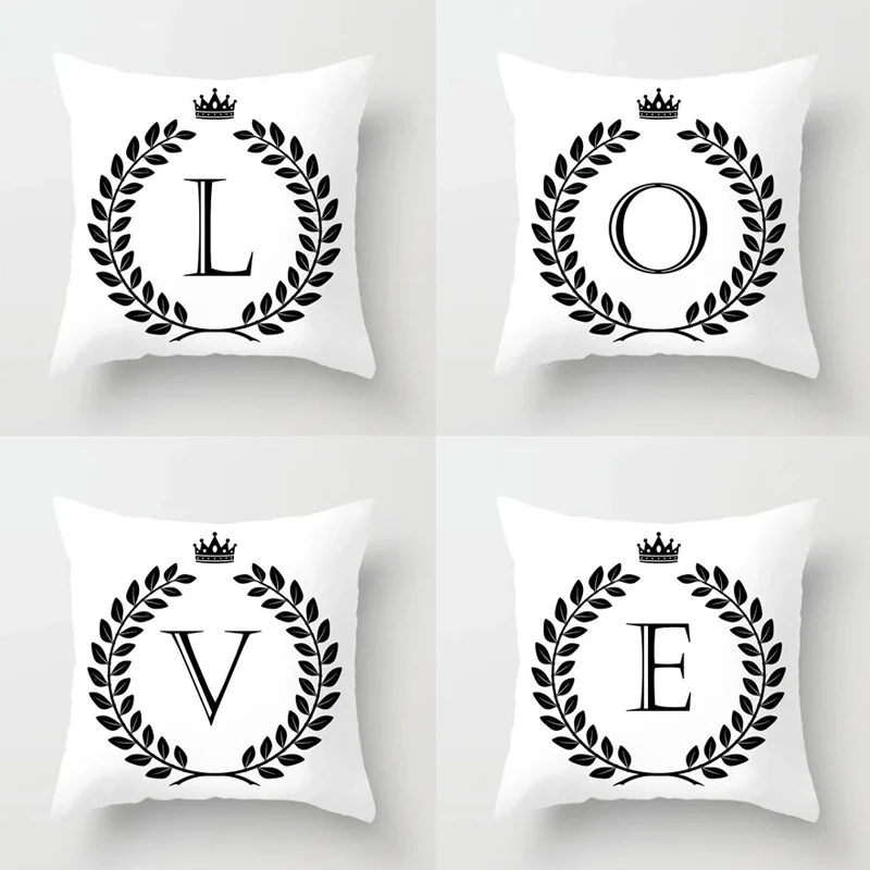 

26 Letters Pillow Case Crown Letter Throw Pillow Cover 45*45cm Alphabet Letter Decorative Pillowcases funda de almohada