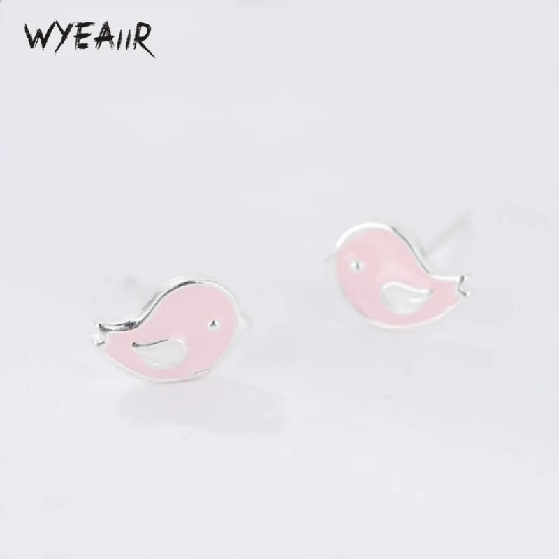 

WYEAIIR Pink Bird Fresh Literature Fashion Simple Student Gift Cute Sweet 925 Sterling Silver Female Stud Earrings