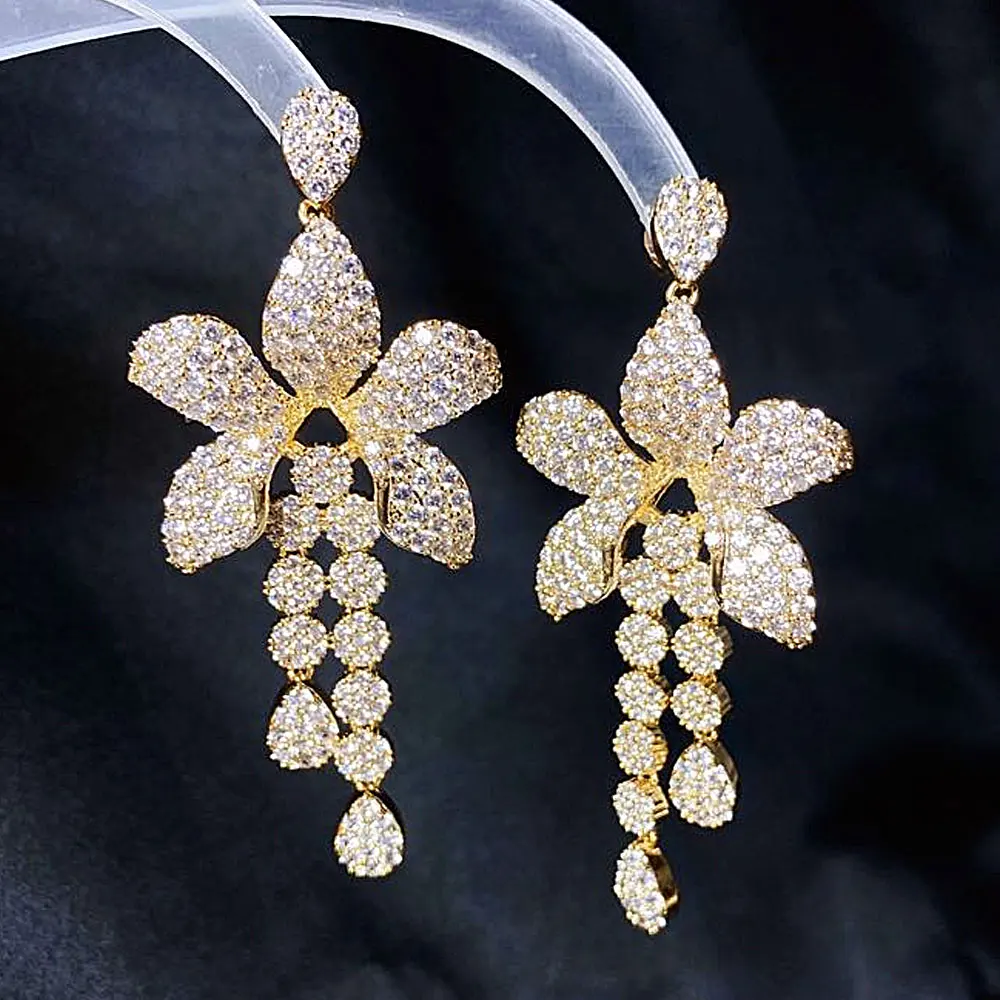 

KSUP3A Zircon Flower Dangle Earrings Women's Facial Fringe Multicolor Jewelry 2021 Fashion Temperament Women's Earrings
