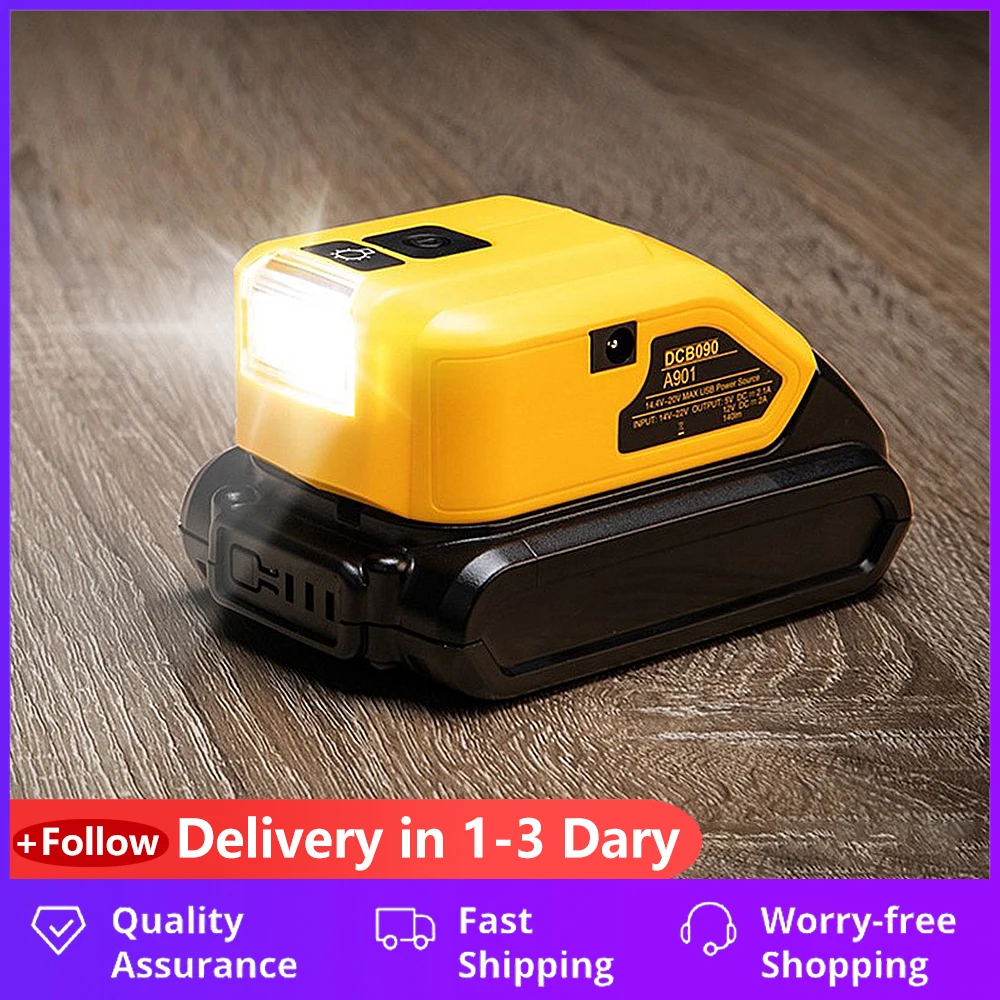 

DCB090 подходит для литиевых аккумуляторов Dewalt 12 в 18 в, зарядное устройство с двумя USB-портами и лампой 3 Вт