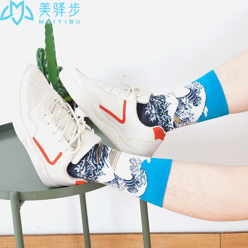 100 Pairs Oil Painting Socks Adult Socks Women's Cotton Fashion Stockings Men's Socks Fashionable