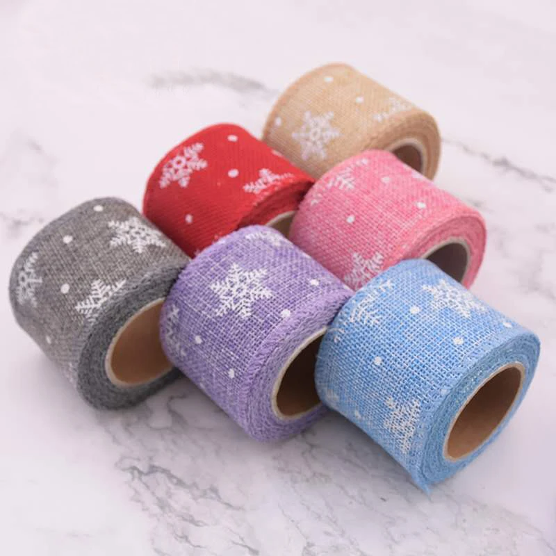 

3yards/lots Snowflake Printed Hemp Rope Ribbon for Diy Craft Bouquet Gift Box Packaging Christmas Thanksgiving Decoration