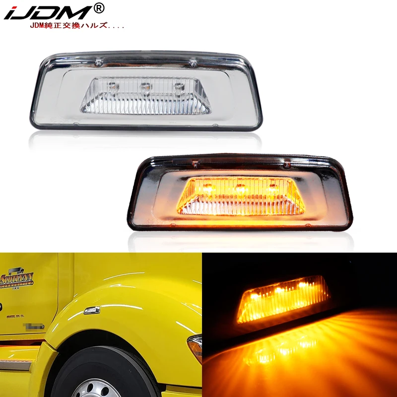 

iJDM Amber LED Front Wheel Fender Side Marker Lights Turn Signal Light For Kenworth T680 T700 T880, Peterbilt 567 Semi-Truck 12V