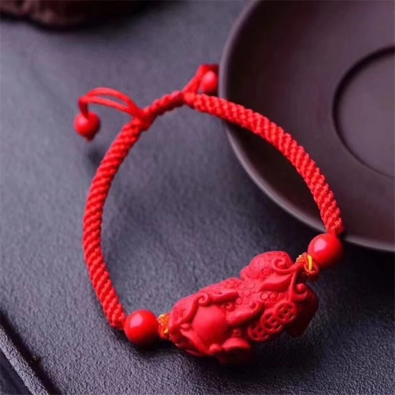 Китайский красный циннабар браслет дружбы с красной нитью регулируемый