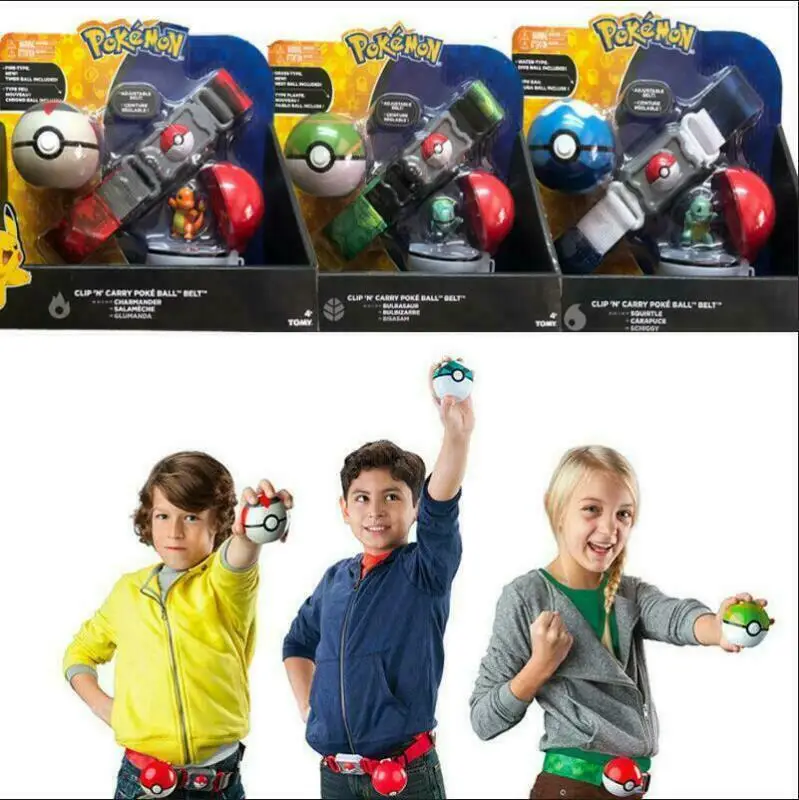 TOMY Pokemon  Pokeball Belt Pikachu Pokeball Pocket Monster Deformation Model Toy Set Cosplay Action Doll Model Children's Toys