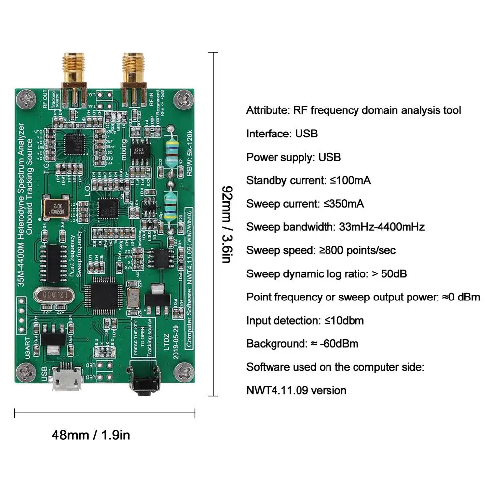 Анализатор спектра источника сигнала USB LTDZ 35 4400 м с модулем отслеживания