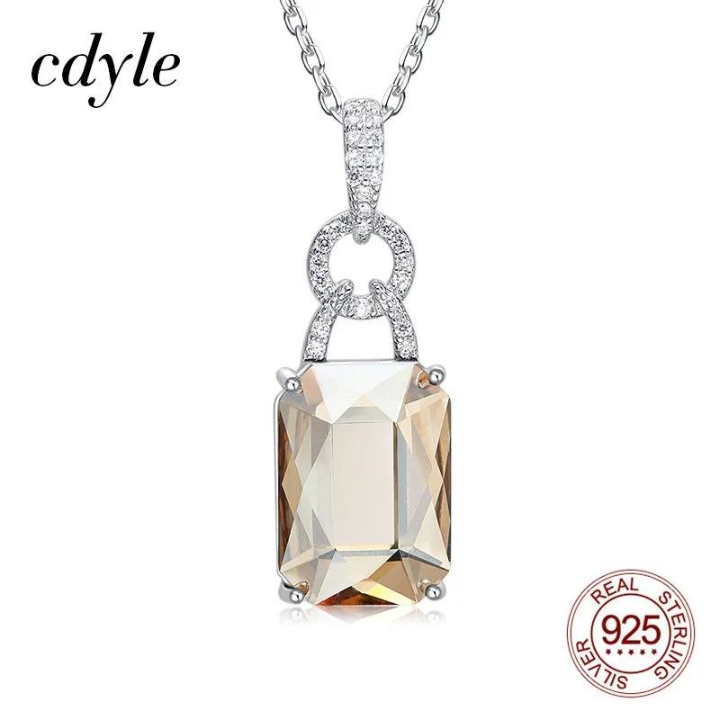 

Cdyle Women Multi Prongs Champagne Rectangle Crystal Pendant Necklace 925 Sterling Silver Zircon Jewelry New Arrival Collar