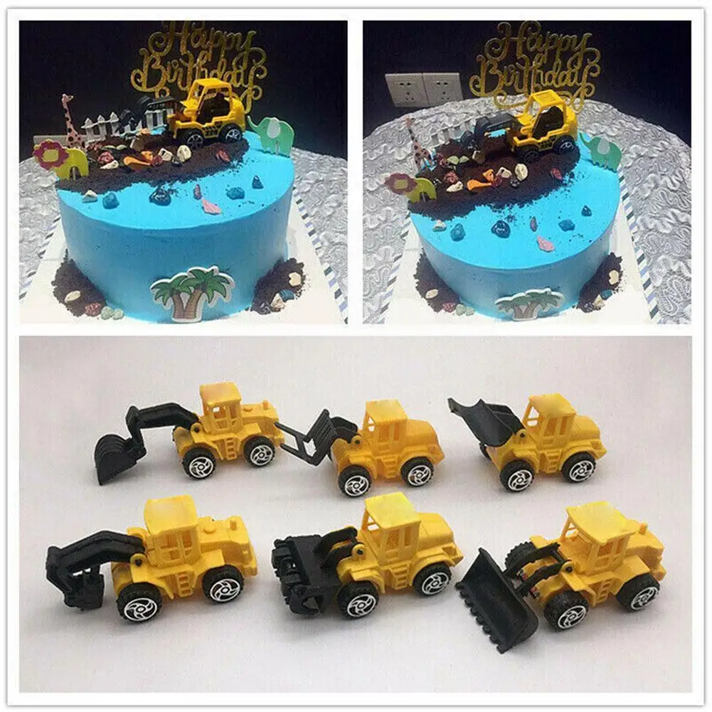 

6 Pcs/lot Mini Engineering Vehicle Toy Car Model Cute Mini Excavator Bulldozer Diecasts Hobbies For Kids Baking Cake Decora C9p6