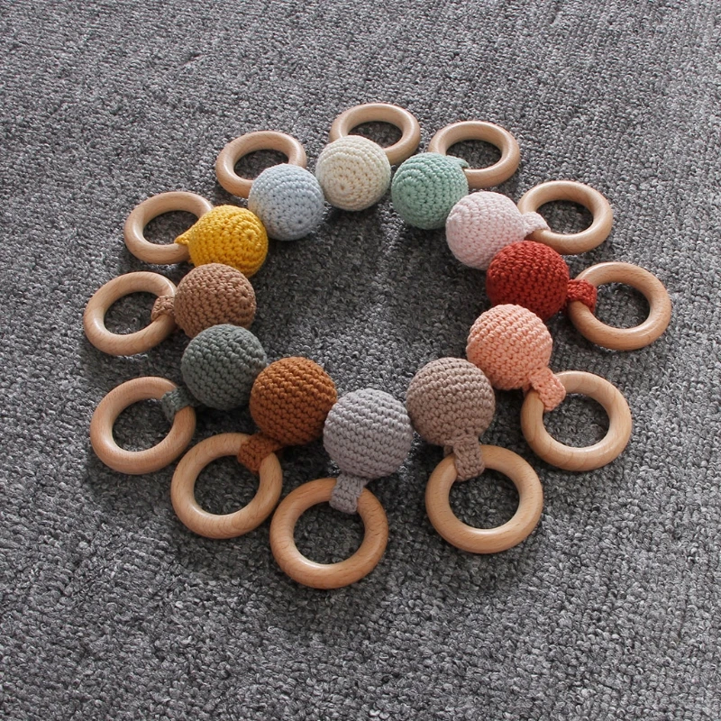 Baby Teether Crochet Wooden Ring Rattle For Products DIY Crafts Teething Amigurumi Toys | Мать и ребенок