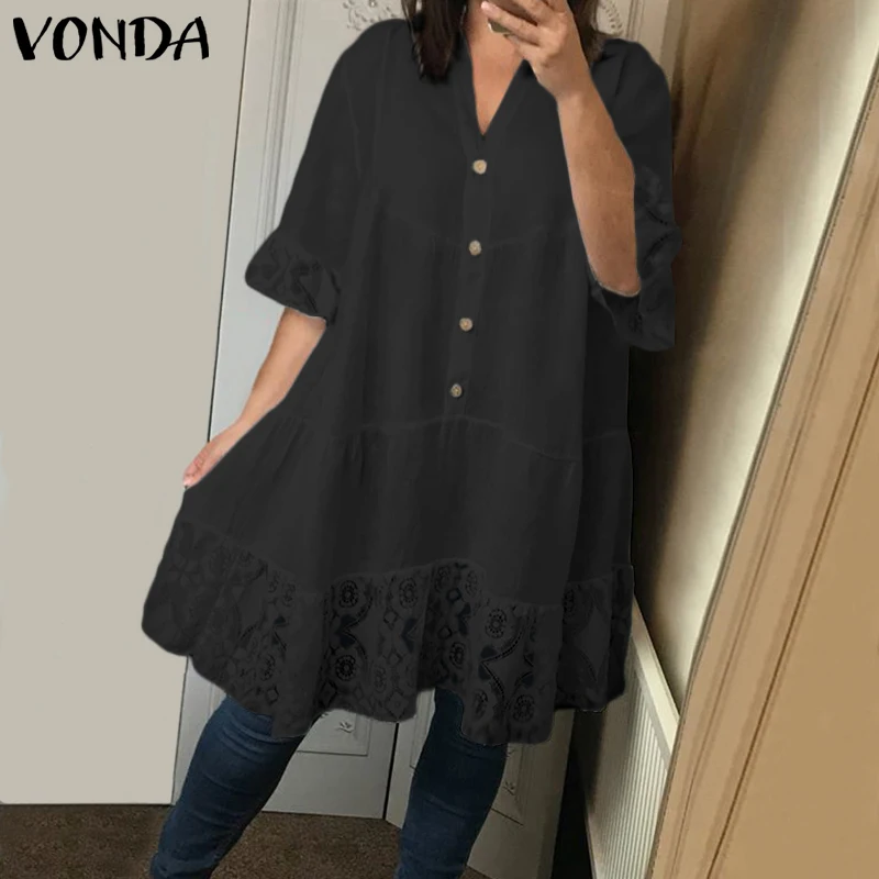 Женские блузки с рукавом 3/4 VONDA Sumer повседневные однотонные топы и рубашки