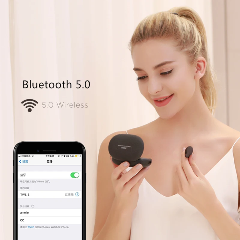 Remax Tws-3 Беспроводные Bluetooth спортивные наушники Hifi бас шумоподавление игровая гарнитура отпечаток пальца наушники для Iph
