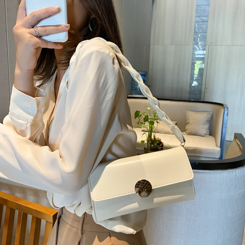 

Solid Color PU Leather Handbags for Women 2021 Shoulder Bag Female Small Elegant Totes Lady Small Square Luxury designer bag