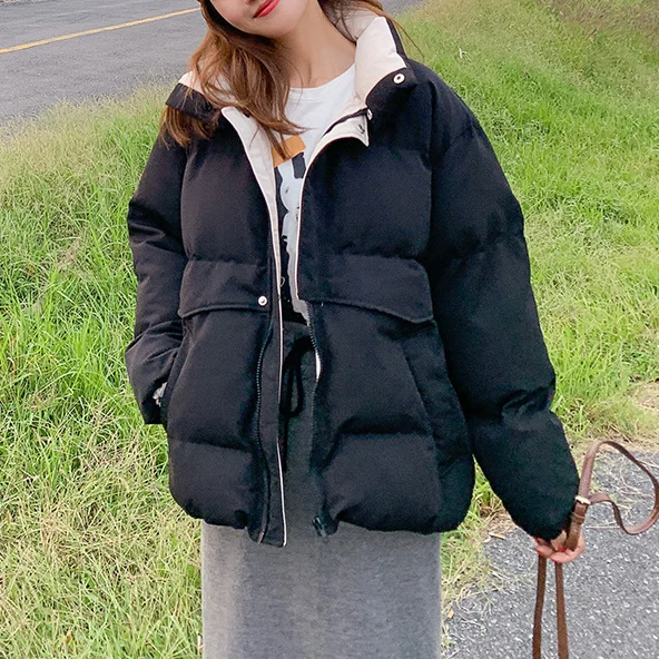 

2020 Puffer jacket women winter bubble coat casual stand collar jacket oversized woman parkas black beige coat zipper ladies