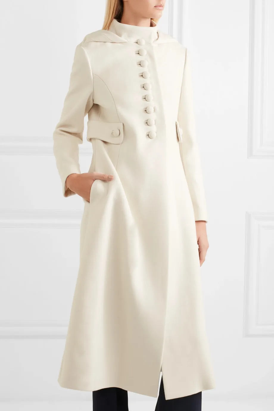 Однотонное длинное женское Шерстяное Пальто с широкой талией однобортная белая