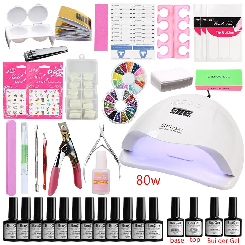 Маникюрный набор для наращивания ногтей Гель лак и 12 шт. 45 Вт/80 Вт Светодиодная