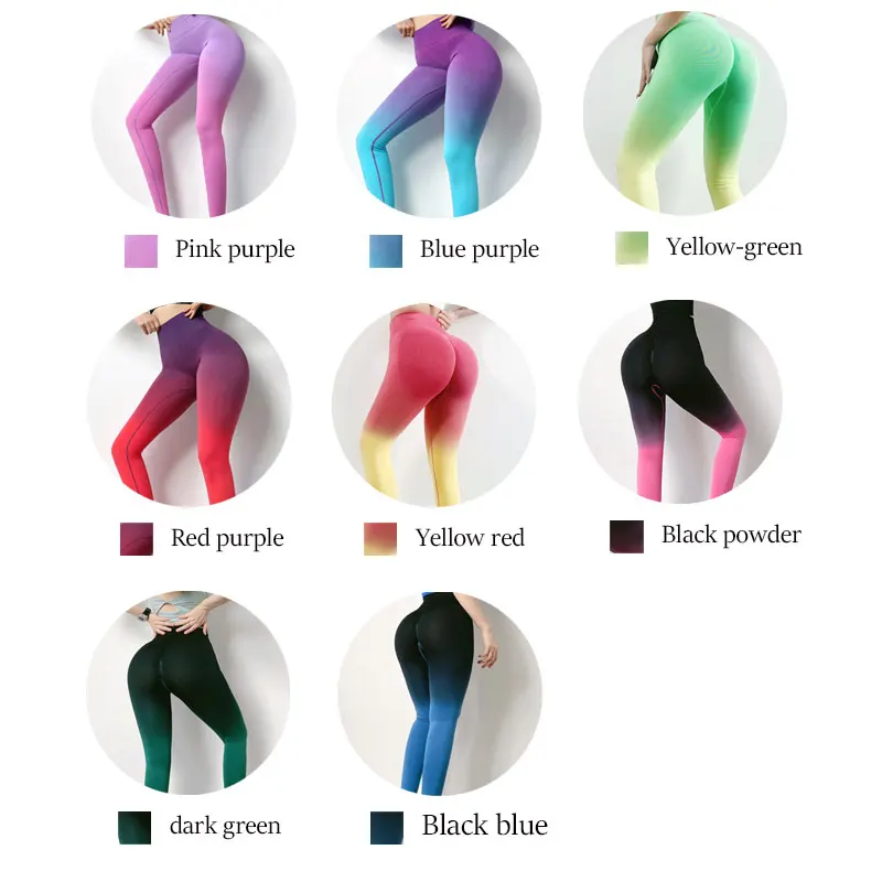 Elastic Seamless Fitness Leggings Women Gradient Soft Fitness Yoga Pants Stitching High Waist Sports Running Pants