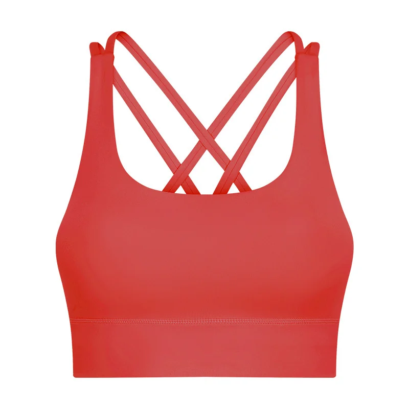 

2021 summer new style cross back Yoga bra, matted and naked, high strength shockproof upper support sports underwear for women
