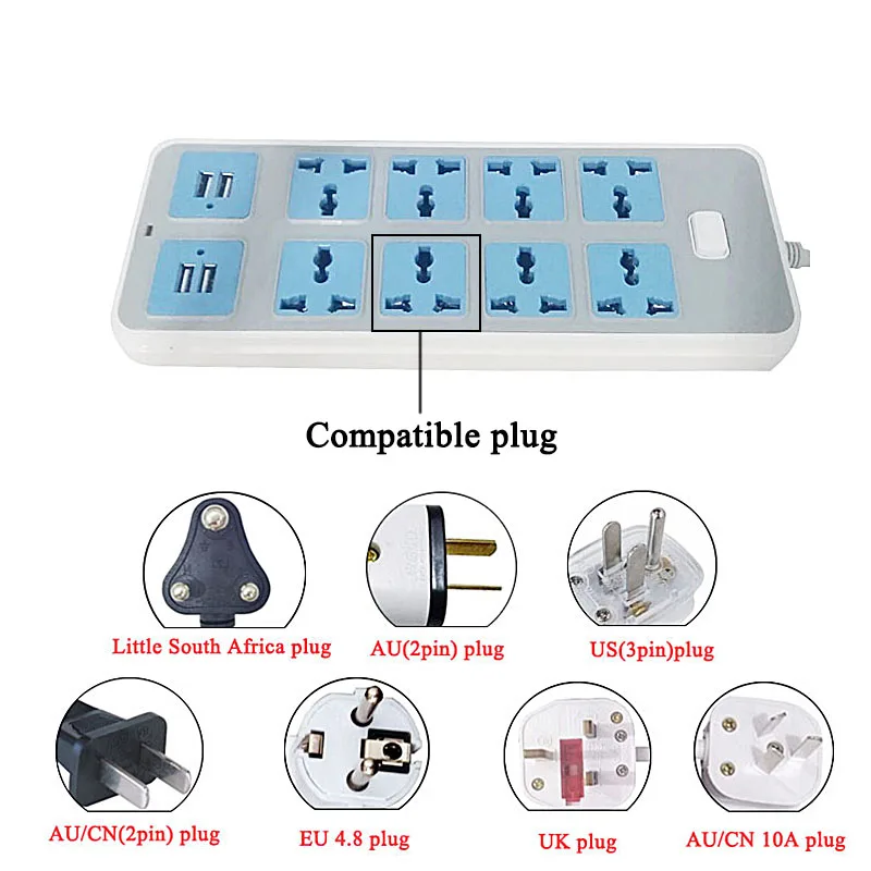 Extension Socket Australia Nz CN 10A Plug 8AC Universal Sockets Outlet 4USB Fast Charger Adapter Power Strip | Электроника