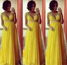 2022 ярко-желтые шифоновые длинные вечерние платья с коротким рукавом для беременных женщин Формальные Вечерние платья для выпускного вечера с бусинами в стиле ампир