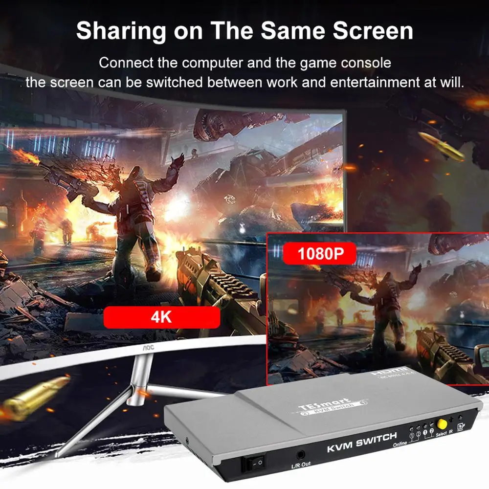 Tesla smart HDMI KVM Switch 4K x 2K@ 60Hz 4:4:4 Ultra HD 2x1 HDMI Switch KVM 1080P 3D с ИК-пультом дистанционного управления до 2 компьютеров