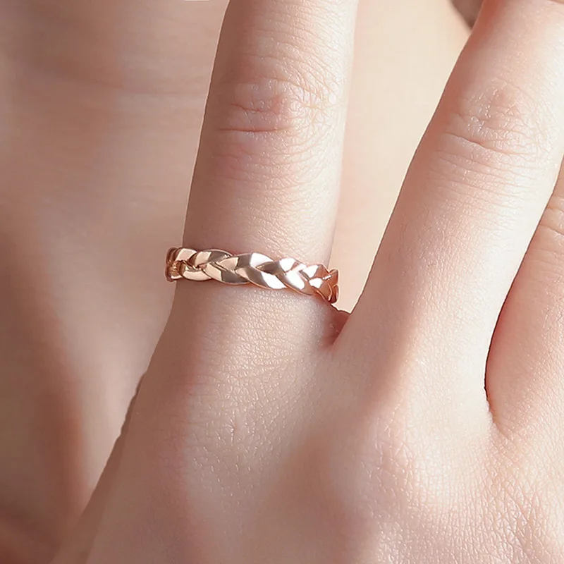 Rose gold USTAR простой витой переплетения палец кольца для женщин модные ювелирные изделия розовое золото/серебро элегантное кольцо женский Bijoux Bague Anel - Цвет основного камня: Rose gold