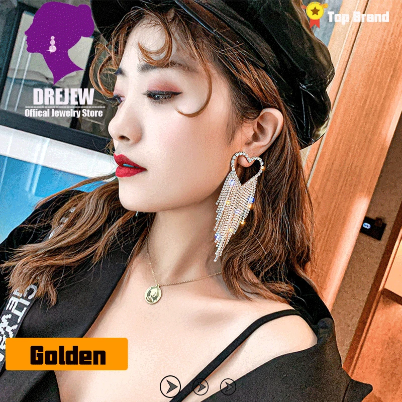 DREJEW золотые серебряные серьги в форме сердца для влюбленных Роскошные стразы