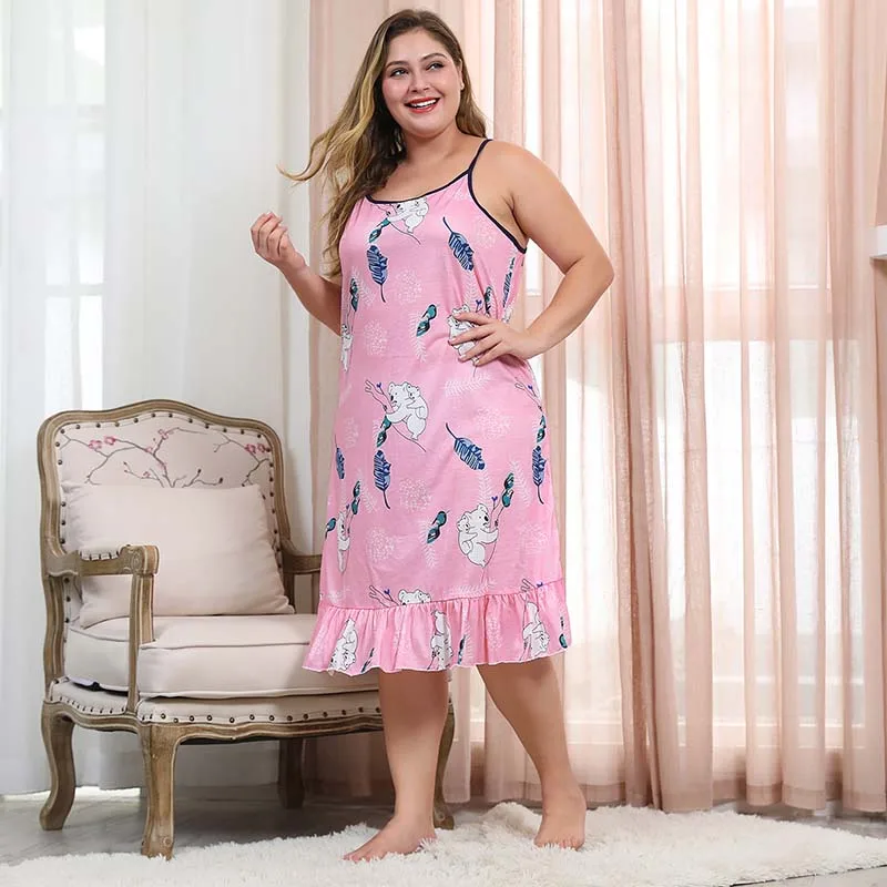 Женское летнее платье WHZHM на бретельках с принтом Розовая модель 3XL 4XL без рукавов