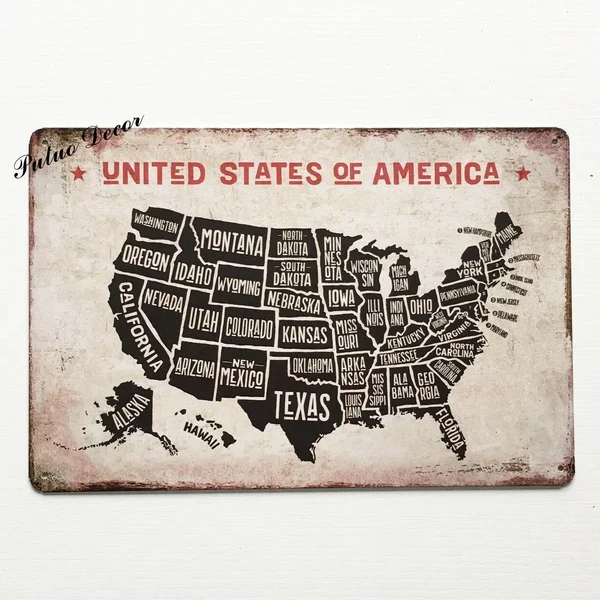 

United States of America Metal Tin Sign Vintage Plate Map Painting Man Cave Garage Wall Decor(Visit Our Store, More Products!!!