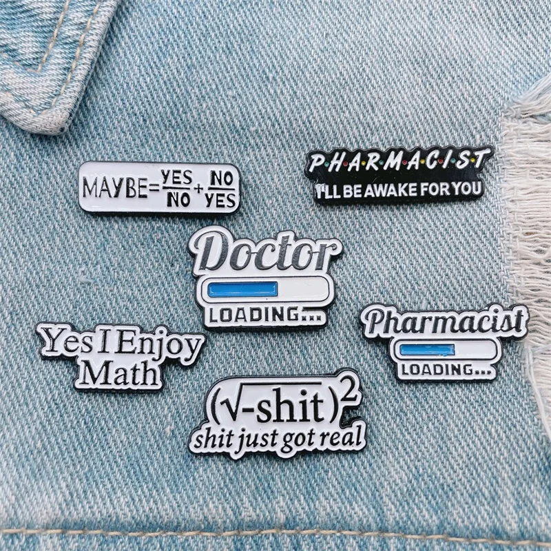 Creative English Letters Mathematical Equations Enamel Pins Doctor Yes Energy Alloy Brooch Badge Clothes Accessories Jewelry images - 6