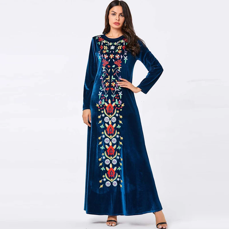 blue dres Бархатное Абая Дубай мусульманский хиджаб платье Абая для женщин турецкая исламская одежда кафтан Tesettur платье без рукавов Djelaba Femme - Цвет: blue dres
