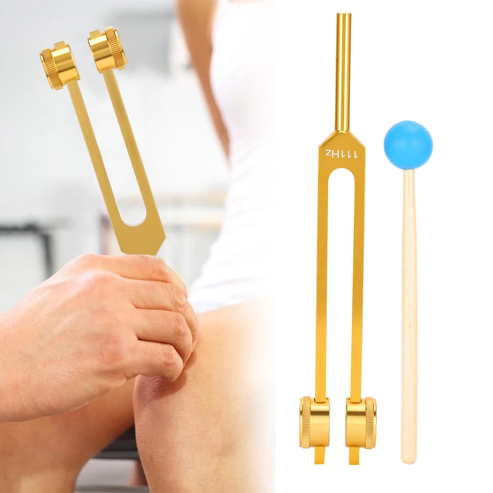 

Вилка из алюминиевого сплава с регулируемой частотой 111 Гц, вилка для йоги, медитации, электротюнинга с молотком (золотистая), для массажной ...