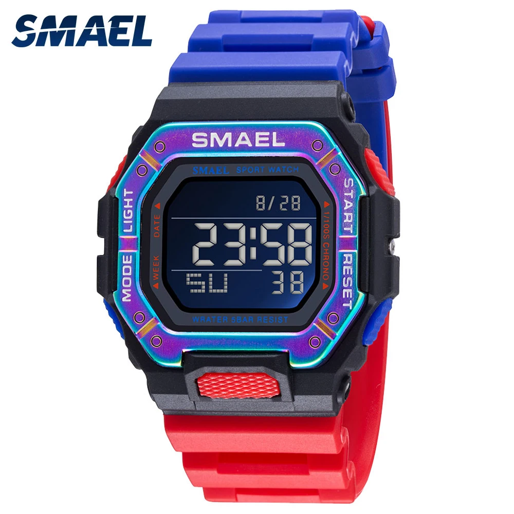 Мужские спортивные цифровые часы SMAEL водонепроницаемые наручные из ПУ кожи 2022 |