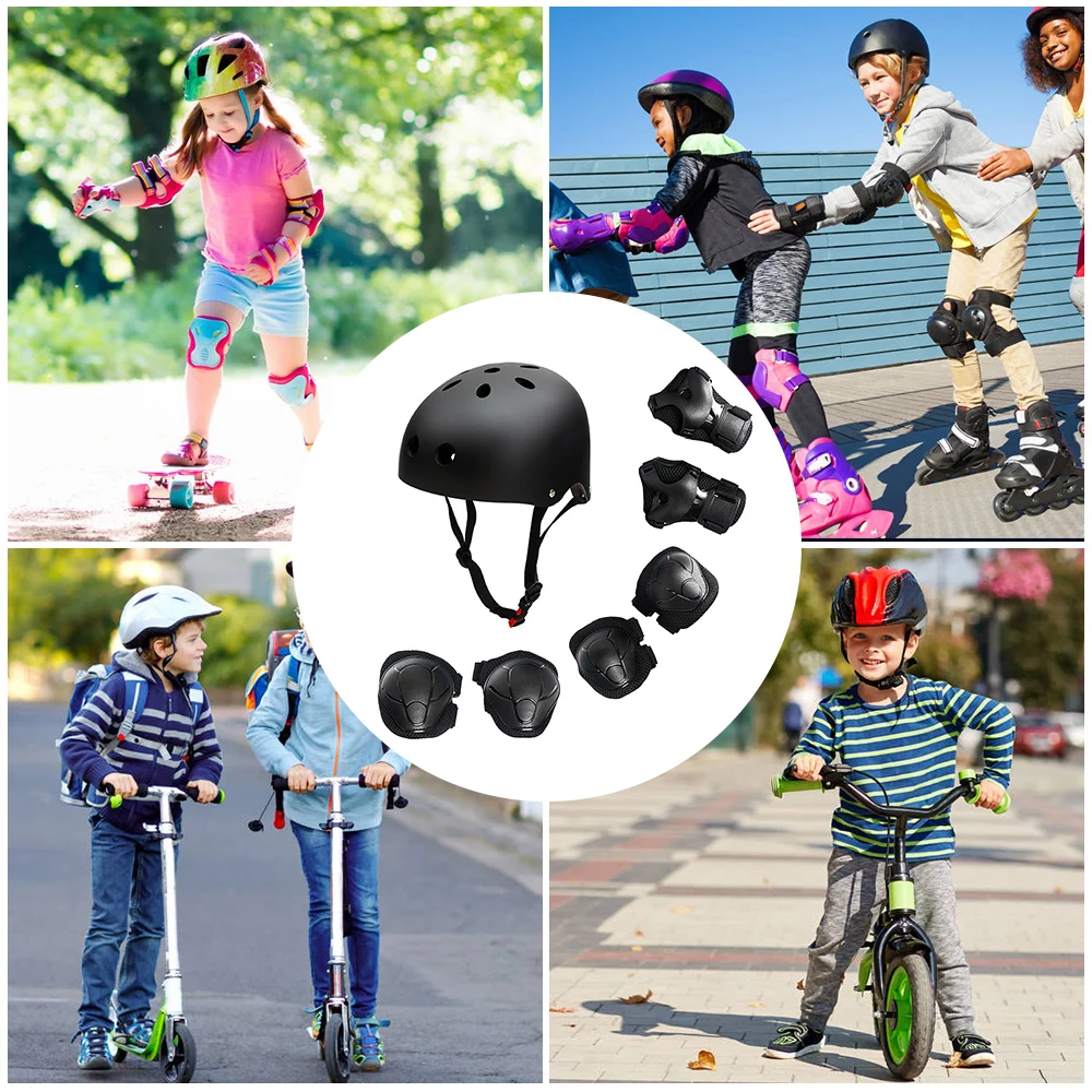Children 7 in 1 Helment Knee Elbow Wrist Pads Skateboard Skating Protective Guard Cycling Riding Protector | Спорт и развлечения