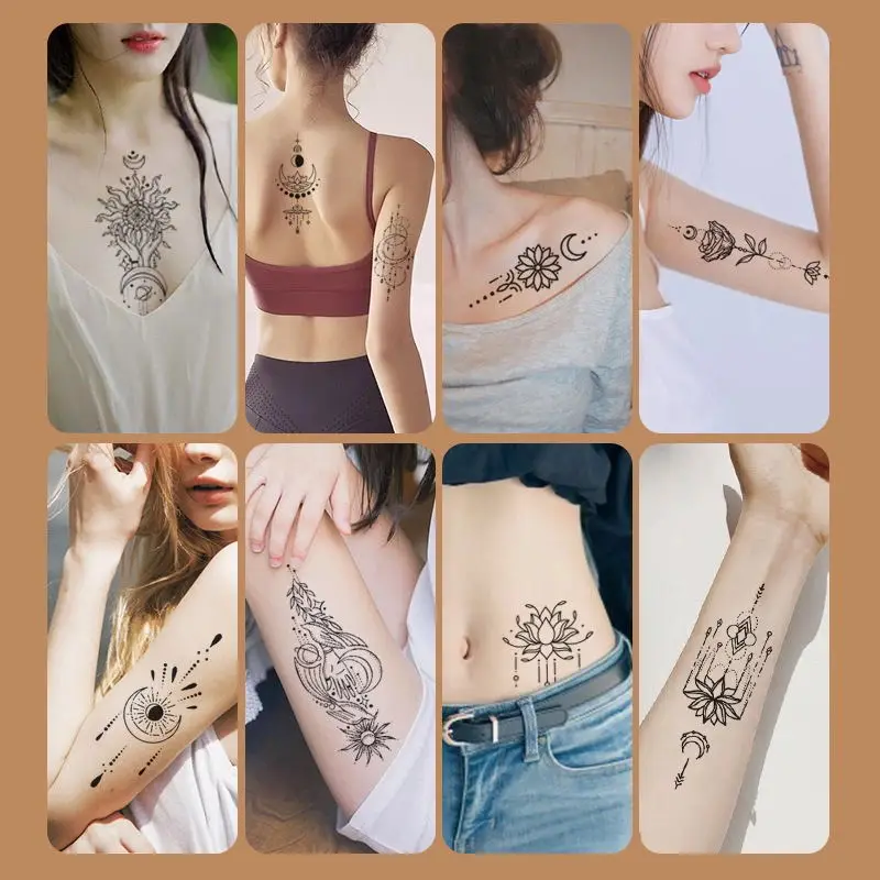 30Pcs Temporary Moon Lotus Sexy Fake Tattoo Sticker For Woman Hands Clavicle Arm Body Waterproof Disposable Decorative Art Decal