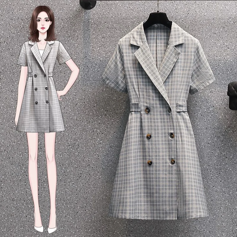 

Plaid Short-Sleeved Mini Plus Size 5Xl Large Vintage Casual Robe Spring Summer Clothes Dress For Women'S 2021 Sukienka Sundress