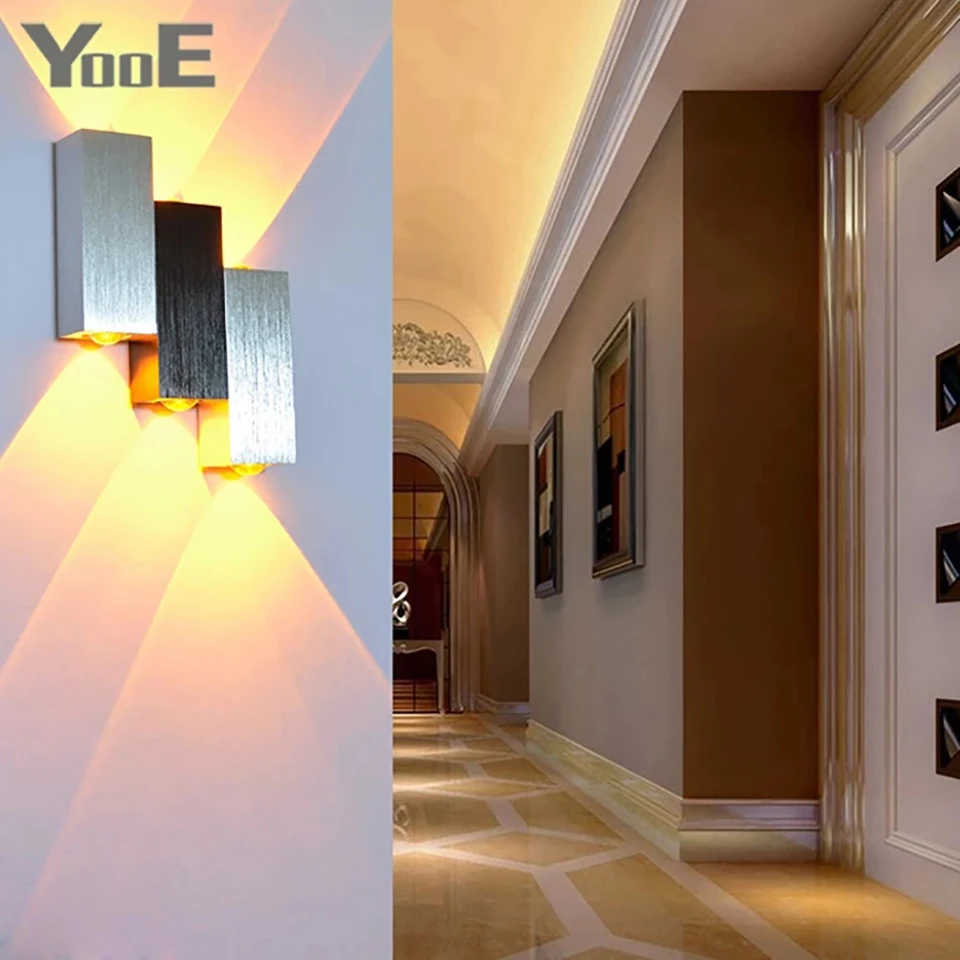 

YooE Внутреннее освещение 6 Вт светодиодный настенный светильник AC100V/220 В алюминиевое декоративное настенное бра для коридора, лестницы, спал...