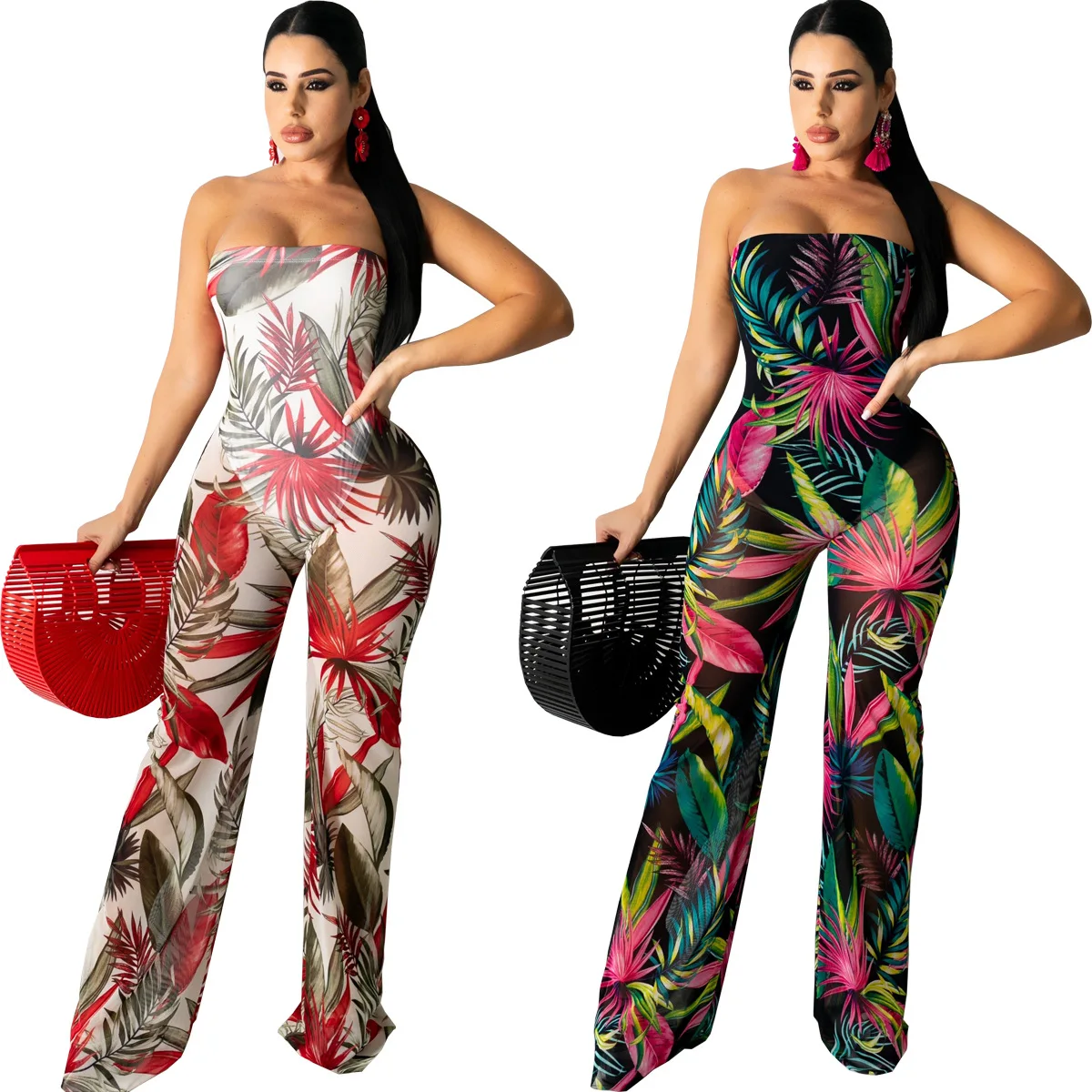 

Sexy Breast Wrapped Screen Perspective Printing Jumpsuit with Inner Lining Women's Jumpsuit Street Dress Shopping and Nightclub