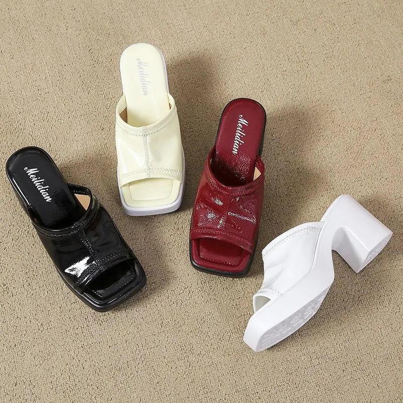 

2021 Summer New Sandals Thick Bottom Waterproof Table Large Size Cool Drag Heel Fish Mouth Ultra-high Heeled Slippers Women