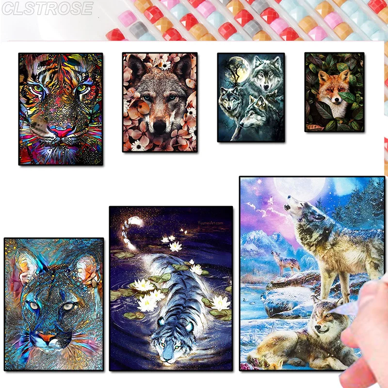 

Animal Diamond Paintings Kits 5D Diy Mosaic Square and Round Diamond Flower Bush Tiger Home Decoration Gift for Kids Room