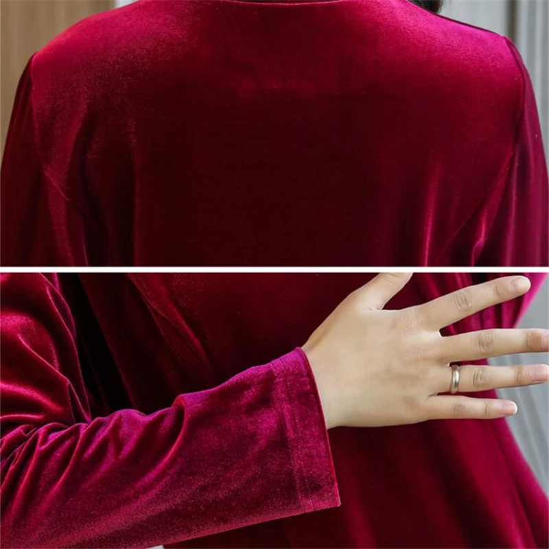 

Spring Autumn Vintage Women Embroidery Sleeve Velvet Dress Cheongsam Long Elegant Dresses Plus size Vestido Mujer 3XL