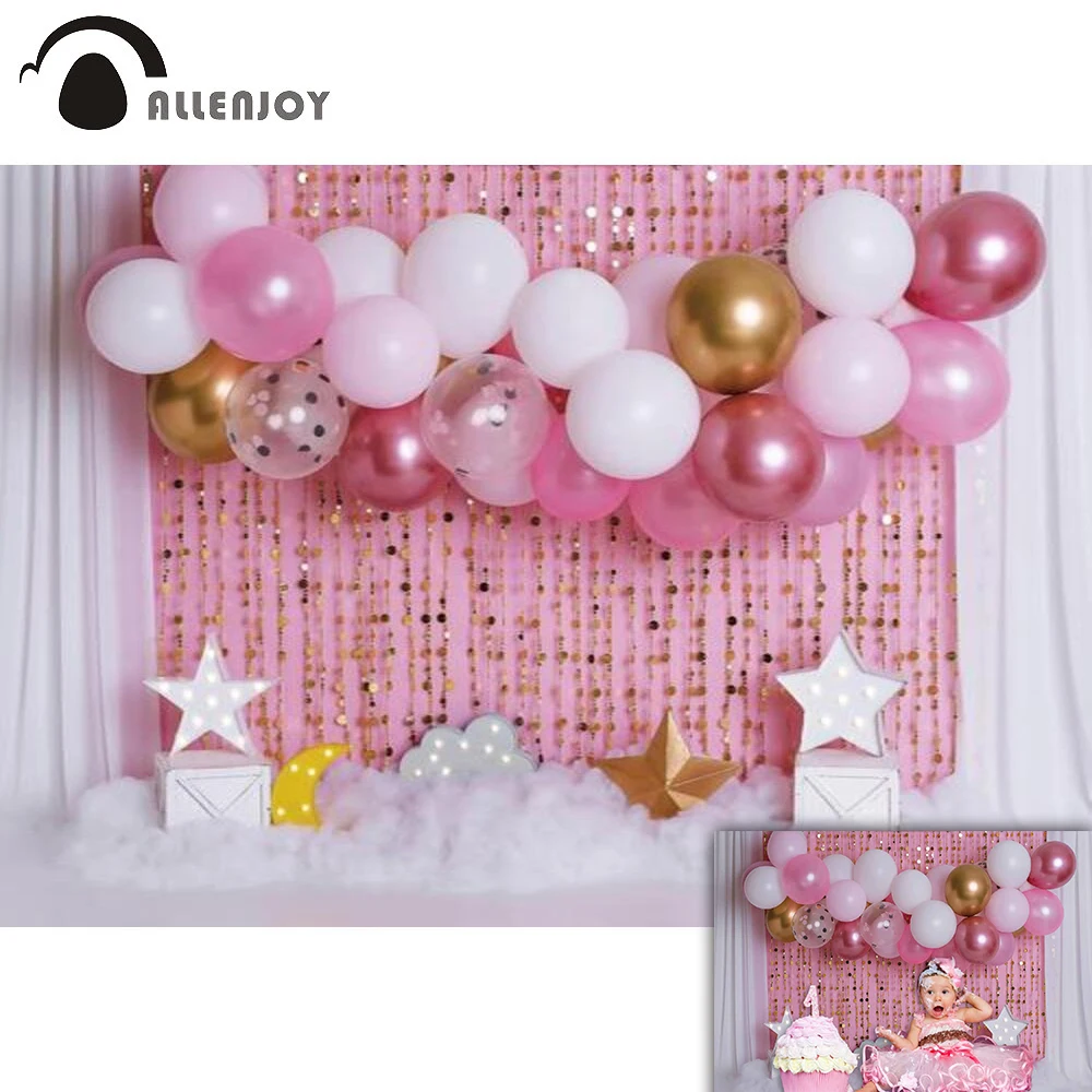 

Allenjoy торт разбивать фон первый день рождения Новорожденный ребенок душ вечевечерние НКА розовые воздушные шары девочка один год фотографи...