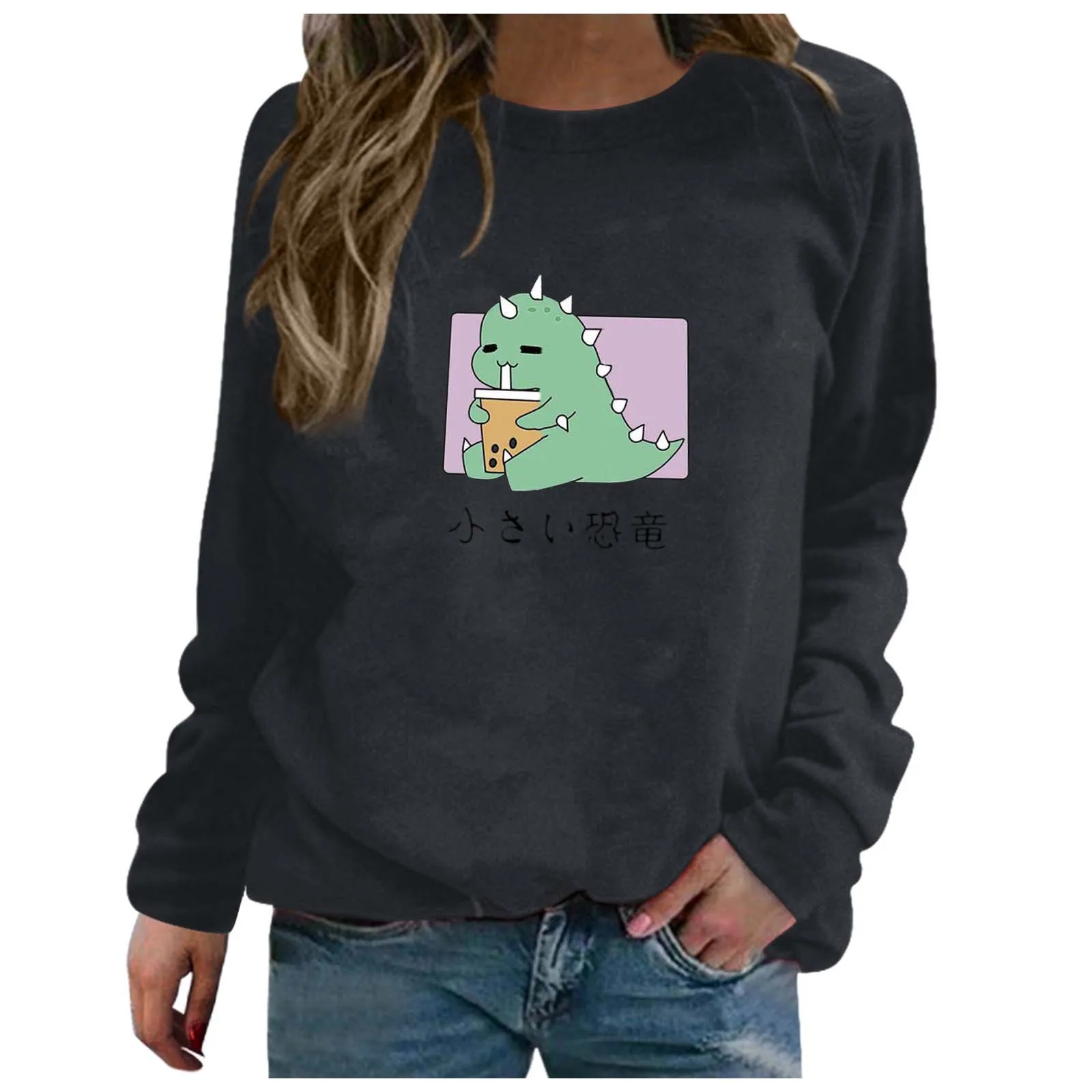 

Autumn Little dinosaur Print Sweatshirts Men and Womens Hoodies Harajuku Kawaii Crewneck Couple Korean Style Hooded Pullover