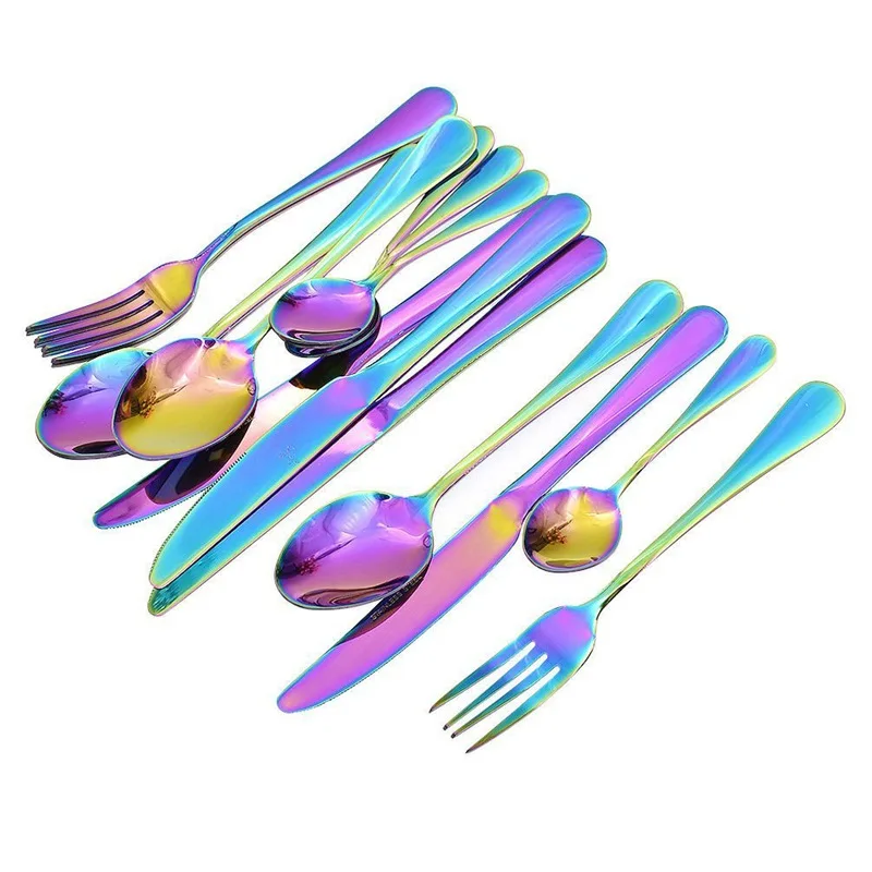 ABSS-16 Pcs Tableware Set Colorful Romantic Dinner Rainbow Flatware | Дом и сад
