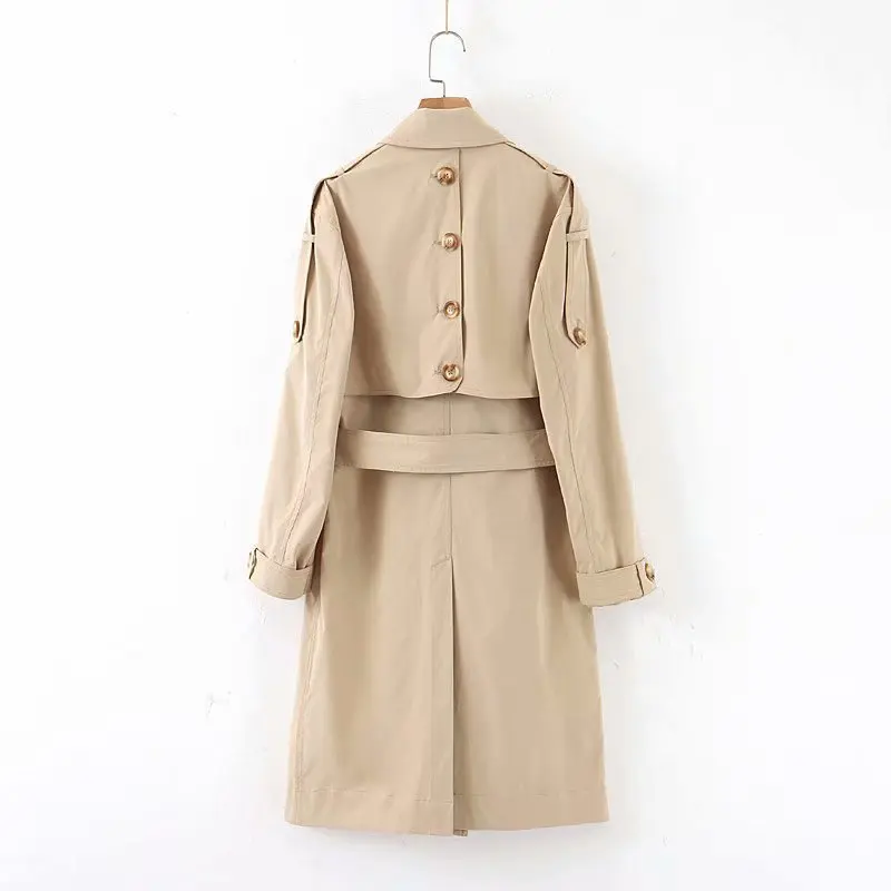 

2019 New Fashion Double Breasted Mid-long Trench Coat Women Khaki Slim Belt Cloak Mujer Windbreaker Female Abrigos
