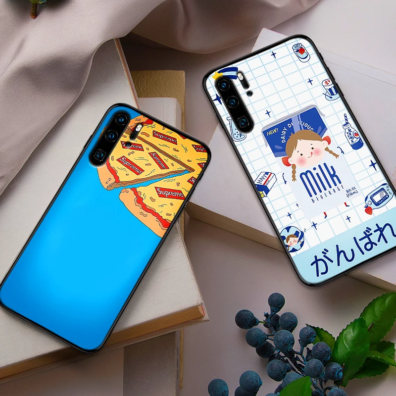 Luxury Case For Huawei Y6 Y7 2018 Y9 Prime Mate 10 20 Pro Nova2 3 4 Lite Nova 2i 3i 5i Cover Cartoon fries burgers pizza | Мобильные