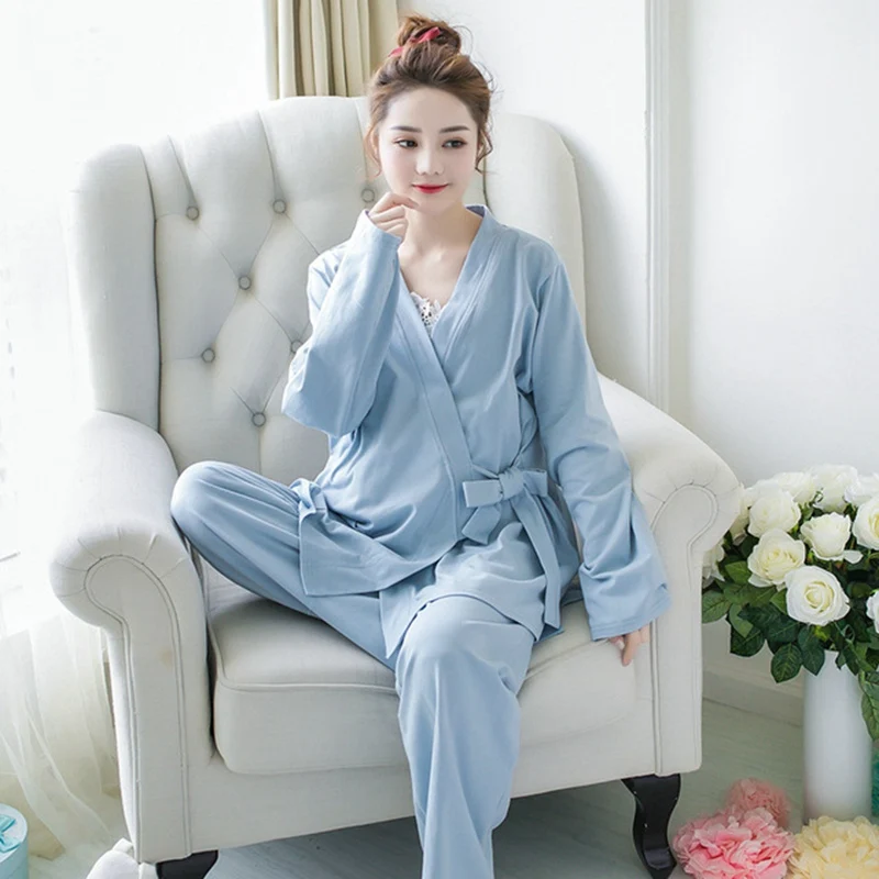 3 шт. Хлопковая пижама для кормящих мам ночная рубашка с длинным рукавос халат