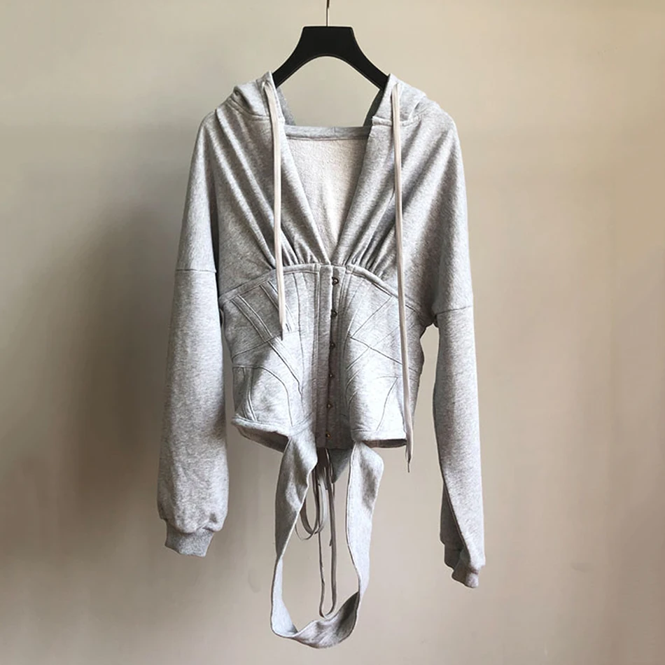 Серая пикантная футболка с длинным рукавом и пуговицами спереди для женщин топы