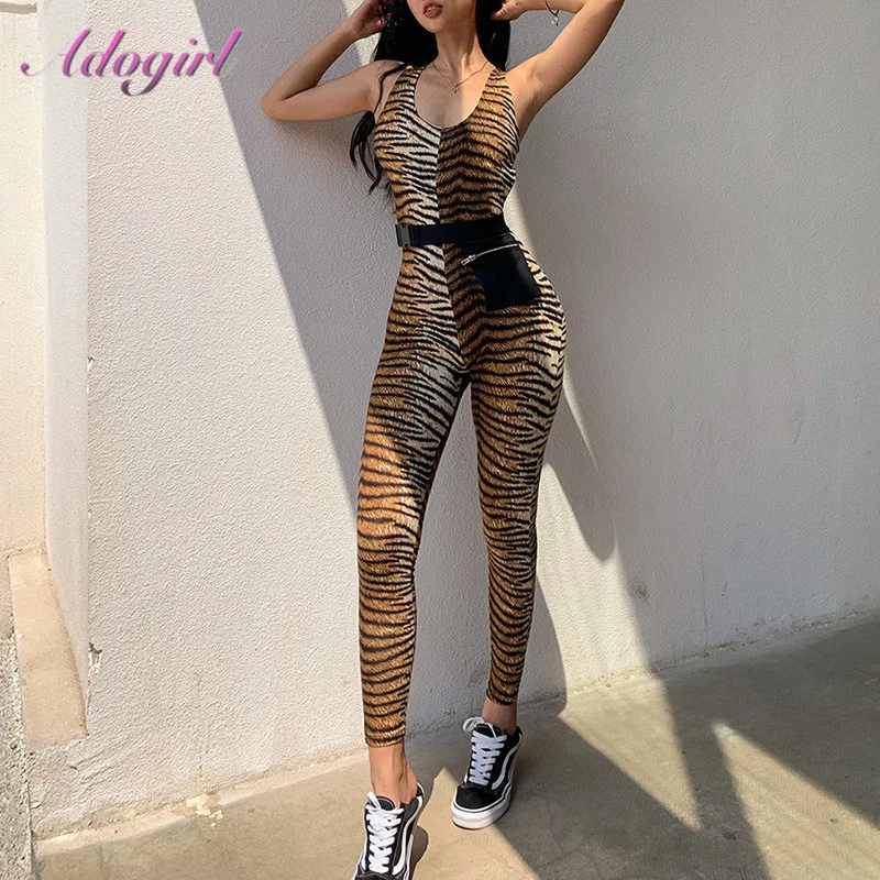 Женский комбинезон с открытой спиной пикантный без бретелек принтом тигра